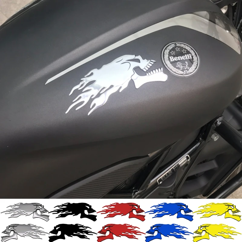 

2Pcs Car Motorcycle Stickers Silver fire 3D Ghost Skull Head Sticker Emblem Decals Auto Exterior Decoration Accessories