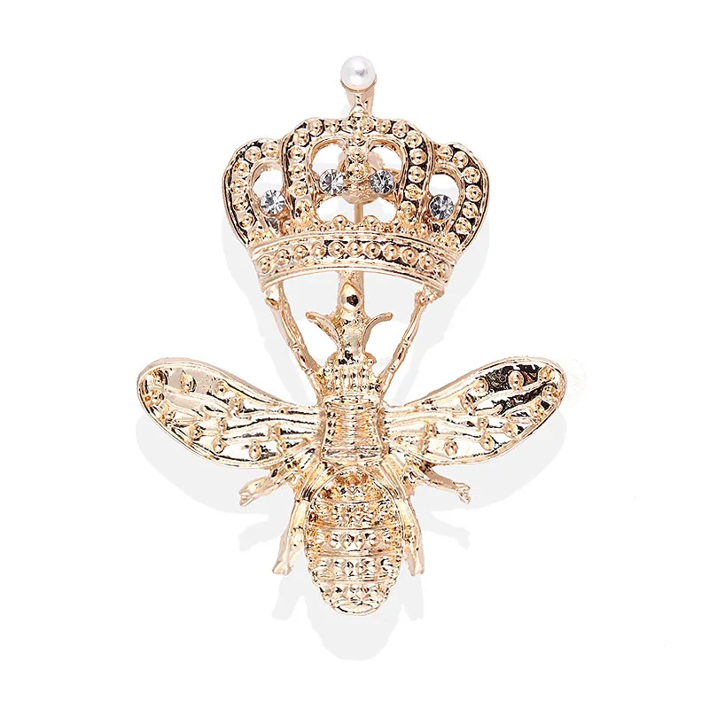 

New Fashion Alloy Pearl Crown Brooch Rhinestone Crystal Bee Lapel Pin Insect Suit Scarf Buckle Badge Luxulry Jewelry Accessories
