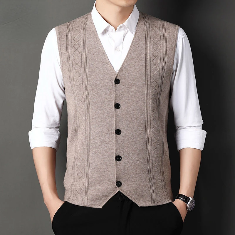 

Top Quality New Autumn Fashion Brand Cardigan Sweater V Neck Knitted Vest Men Solid Sleeveless Casual Male Clothing Z05