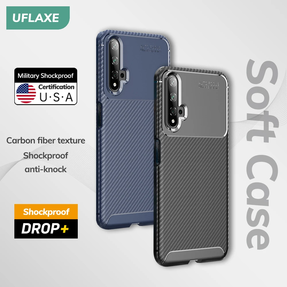 UFLAXE Original Shockproof Soft Silicone Case for Huawei Nova 5T Nova 7i Carbon Fiber Back Cover Casing