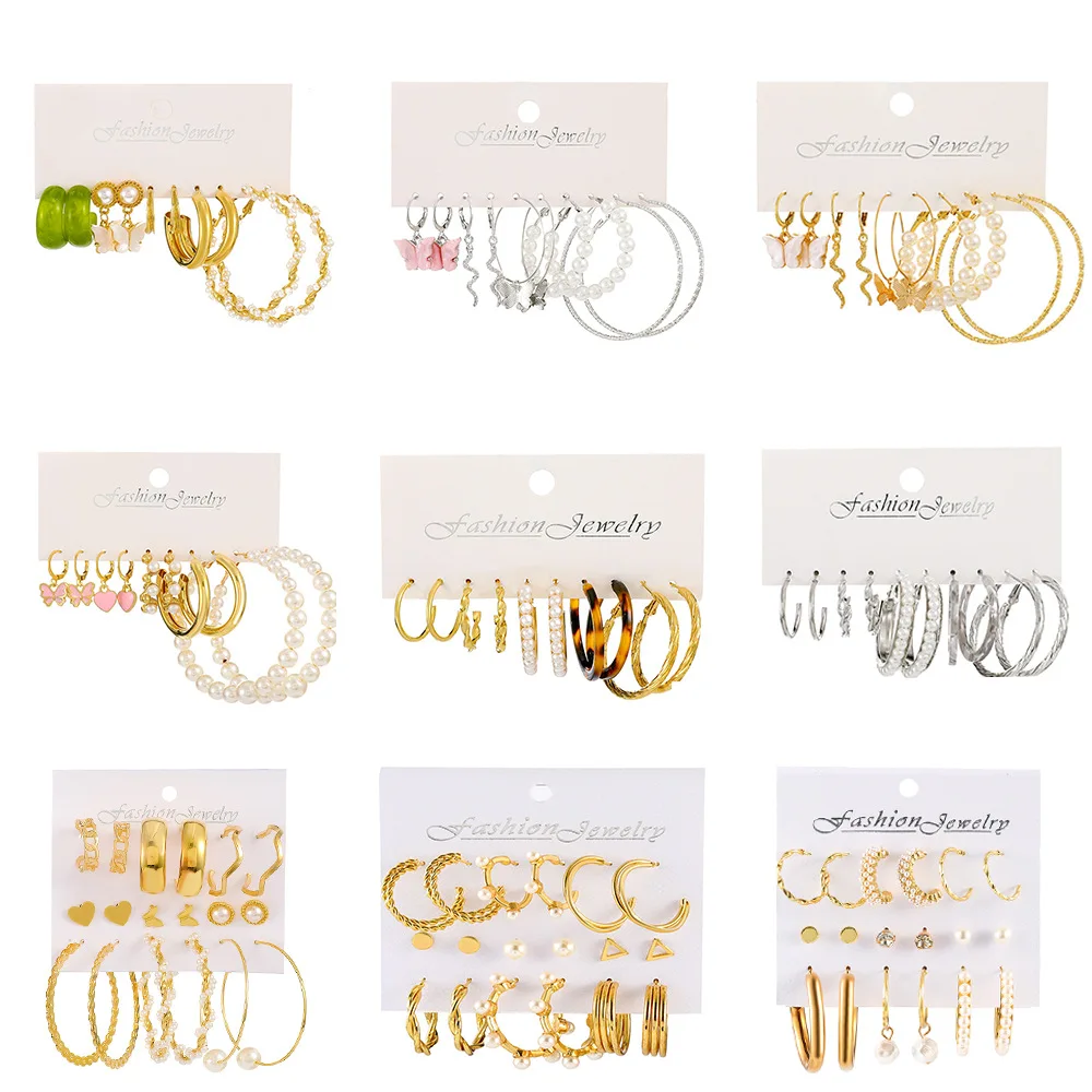 

Statement Metal Acrylic Earrings Women Bohemian Pearl Earrings Set Big Geometric Hoop Earring 2022 Aretes Fashion Jewelry