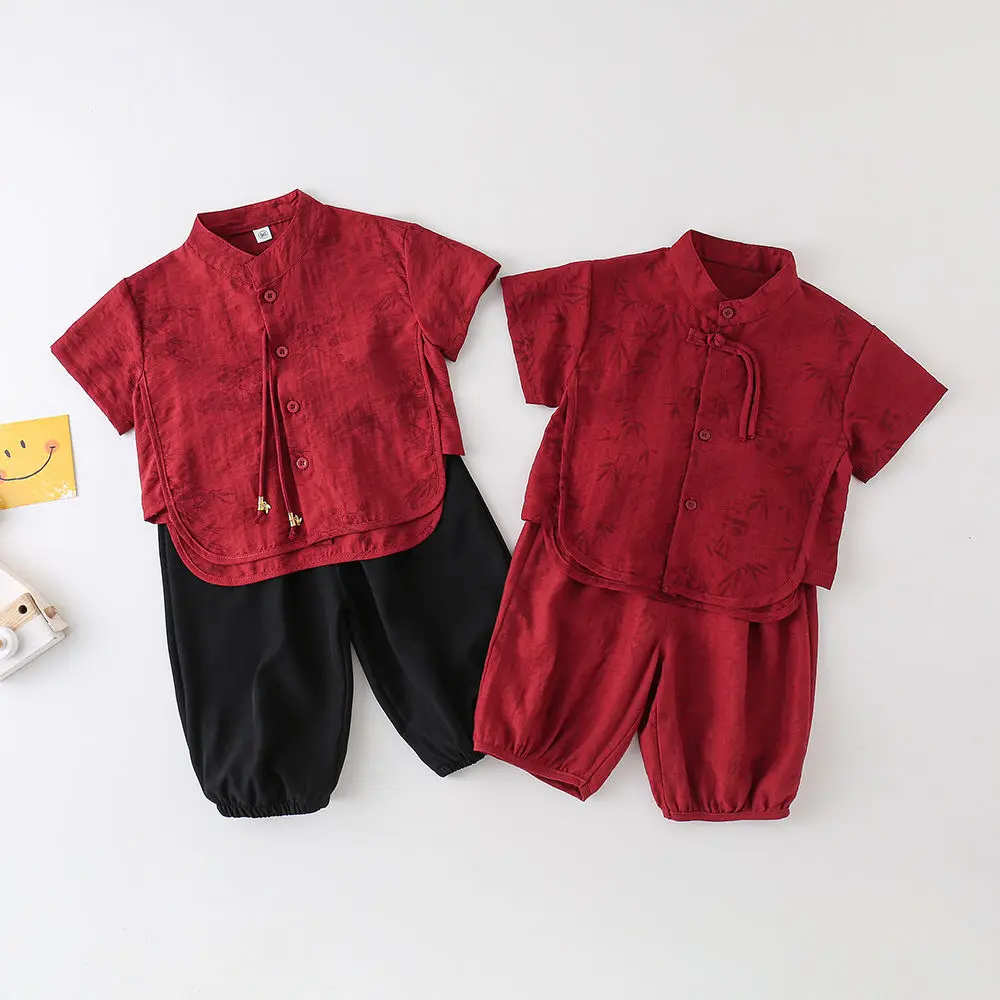 Улучшенная одежда ханьфу в китайском стиле для мальчиков с короткими рукавами