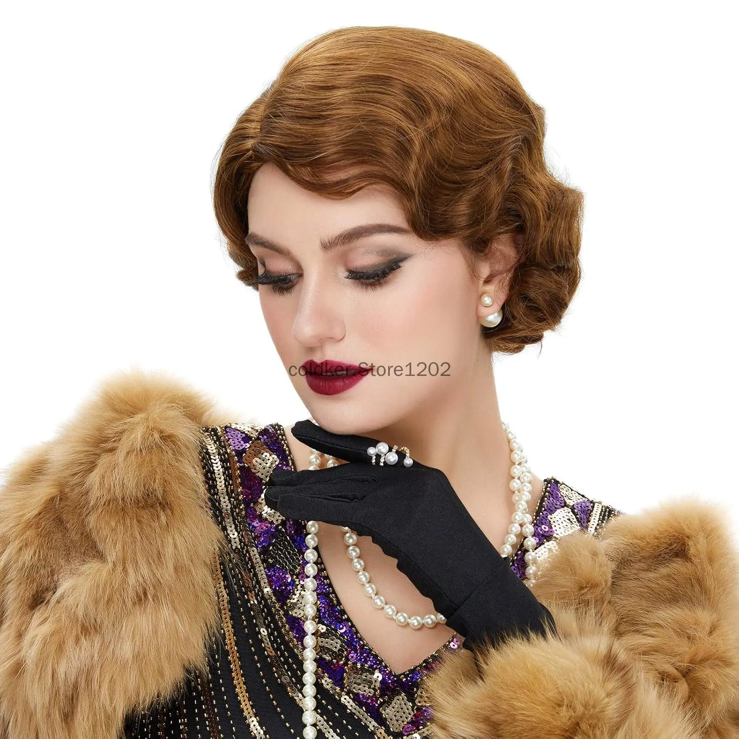 1920S коричневый короткий парик для женщин Косплей Костюм маскарадное платье