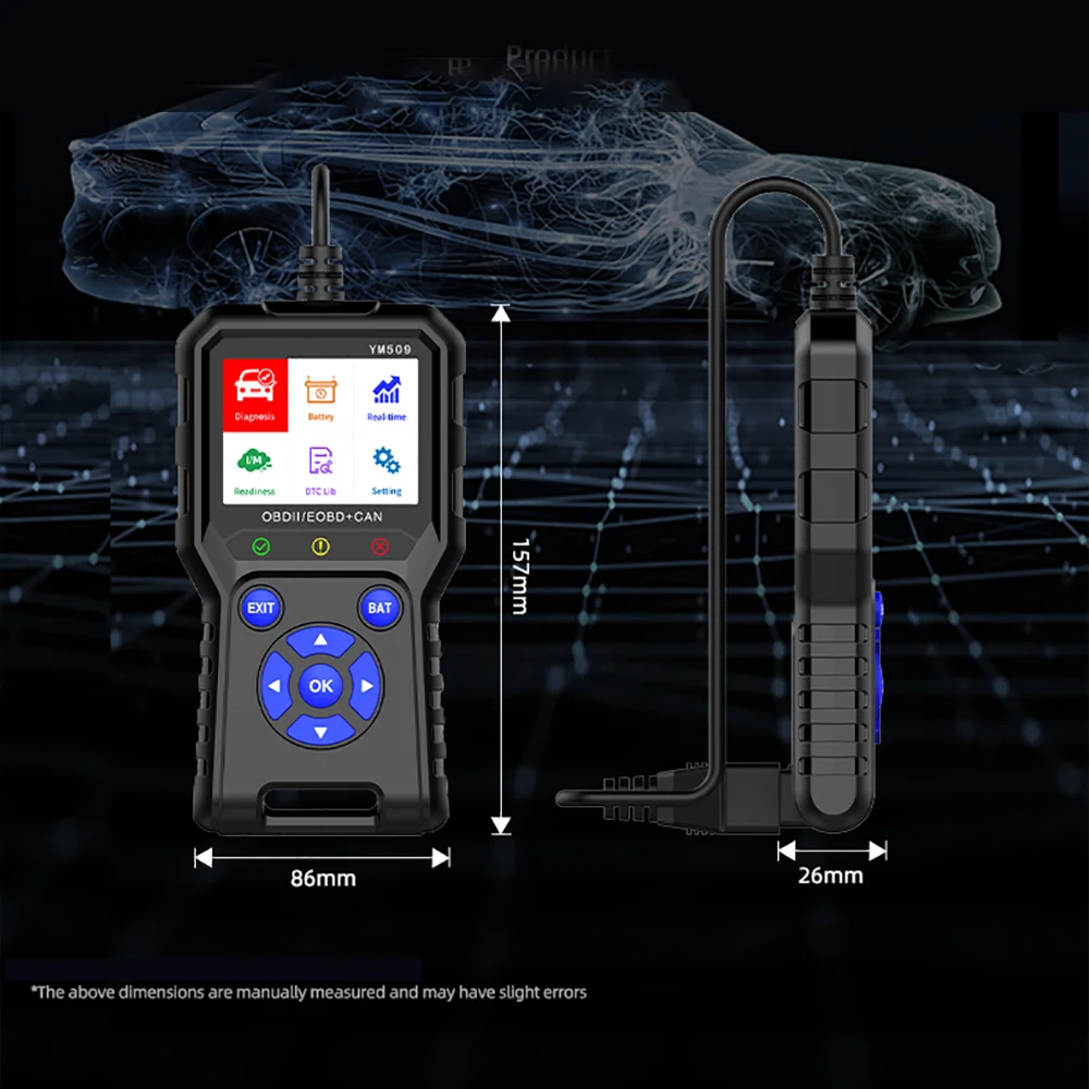 Автосканер YM509 OBD для диагностики автомобилей, проверки состояния двигателя, сбора данных, инструмент для диагностики неисправностей, тестирование автомобилей, ELM327 (art.: 3920db720156a) - 3920db720156a