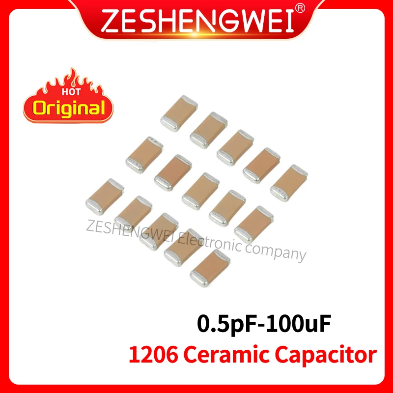

100PCS 1206 SMD Chip Multilayer Ceramic Capacitor 0.5pF - 100uF 10pF 100pF 1nF 10nF 15nF 100nF 0.1uF 1uF 2.2uF 4.7uF 10uF 47uF