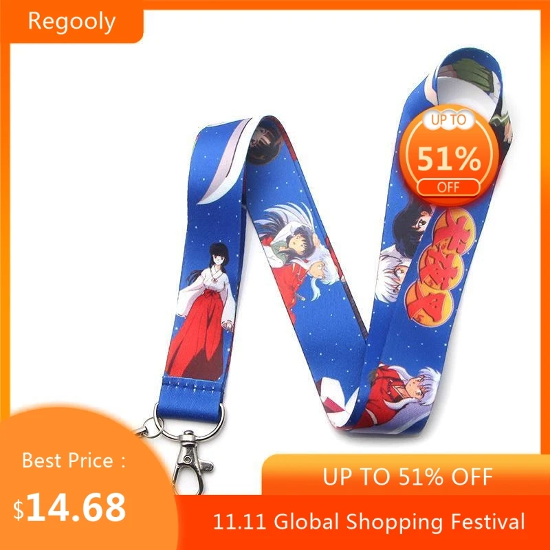 

30pcs Inuyasha Neck Strap Lanyard keychain Mobile Phone Strap Badge Holder Rope Key Chain Keyrings cosplay Accessories webbings