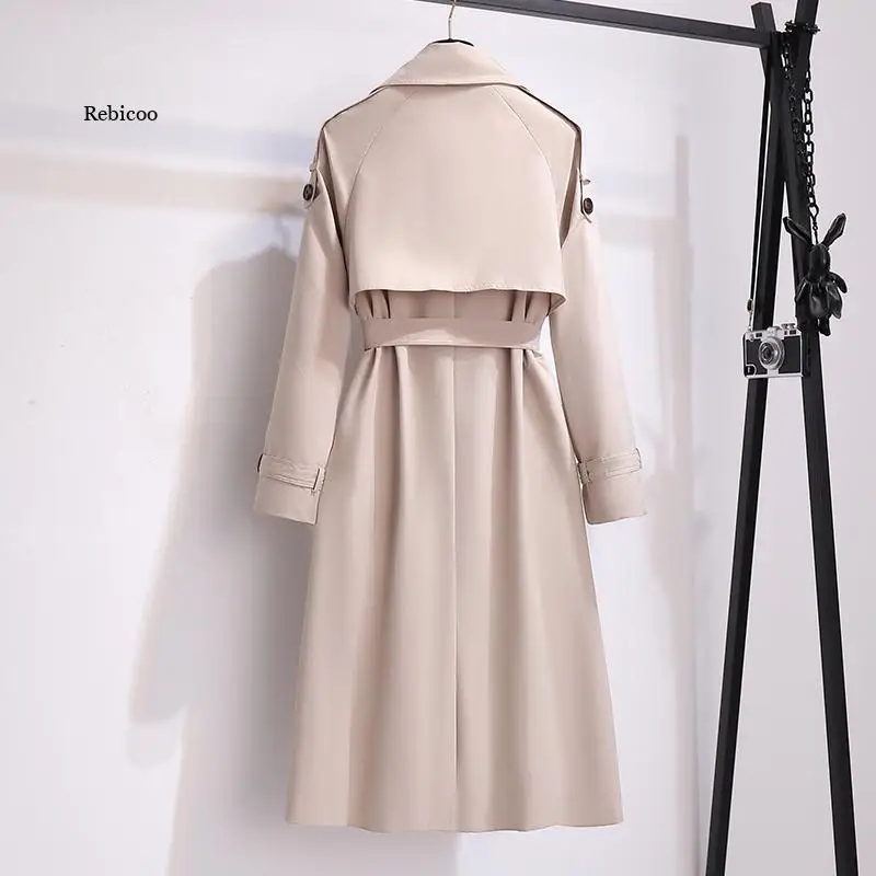 Женский Осенний длинный Тренч двубортная облегающая женская верхняя одежда