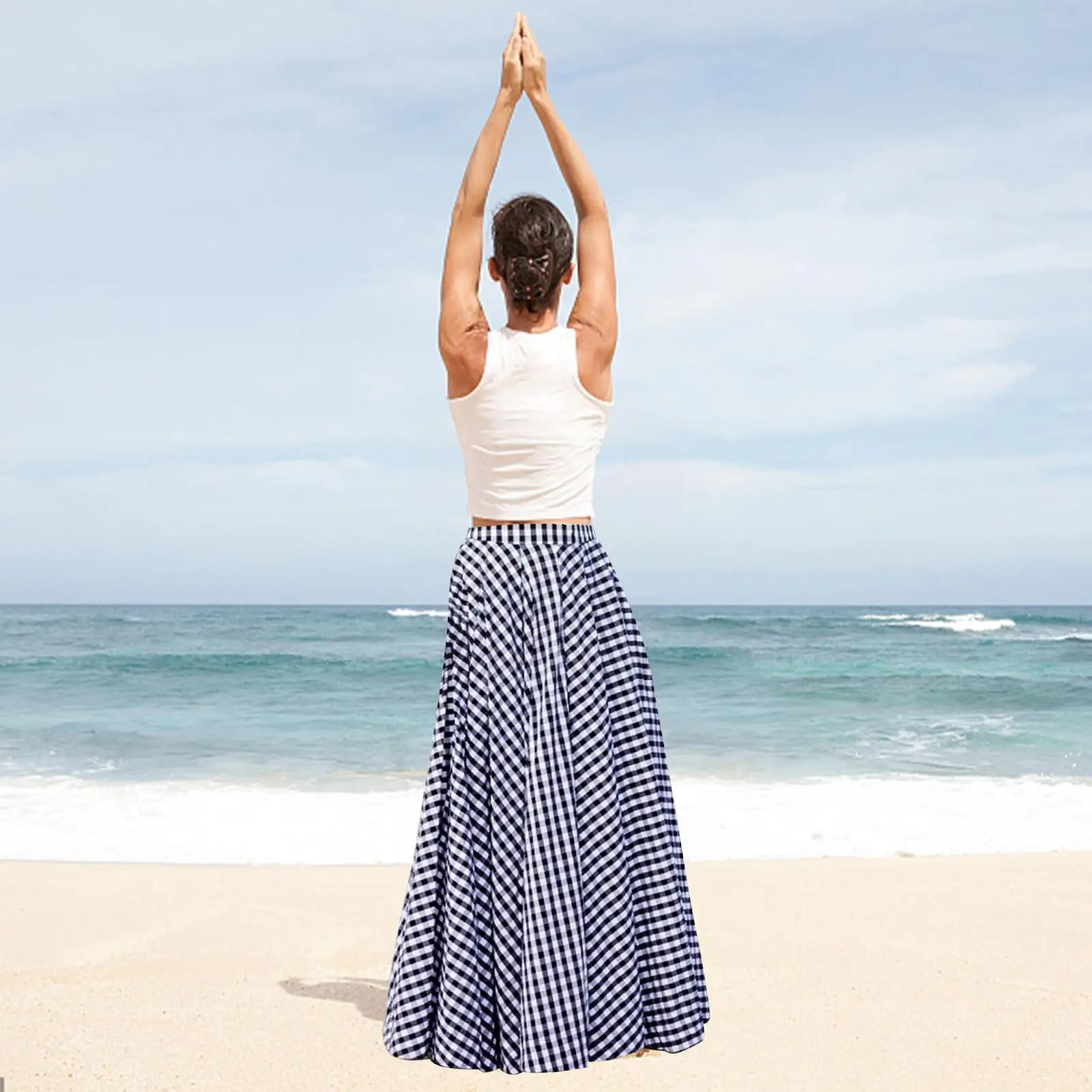 

Plaid Long Skirts Women Bohemian Skirts Sexy High Waist Elastic Casual Maxi Skirts Ladies Skirts Women's Long Robe Dress A- Z1Q3