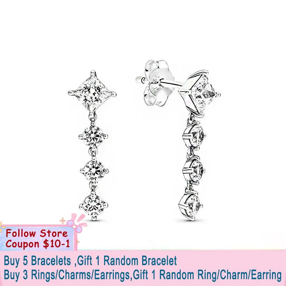 

Smuxin 925 Sterling Silver Stud Earrings Square drill with three drills Cubic Zirconia Statement Stud Earrings Women Earrings