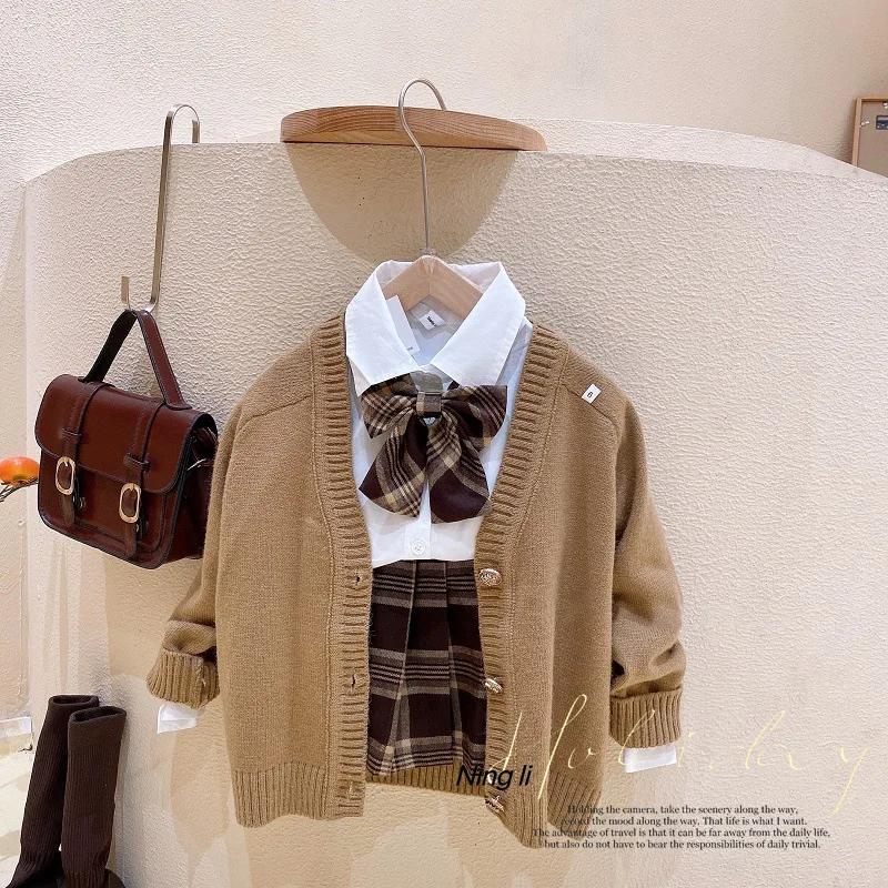

Girl's Clothing JK Suit Skirt College Style Autumn Clothes Shirt Knitwear Coat Pleated Skirt Western Style Girl Three Piece Suit
