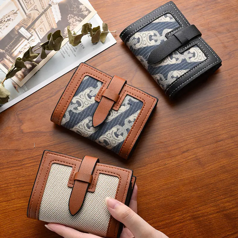 

Женский кошелек в стиле ретро, Модный Холщовый кожаный держатель для кредитных карт с RFID-защитой и зажимом для денег, маленький бумажник для мелочи