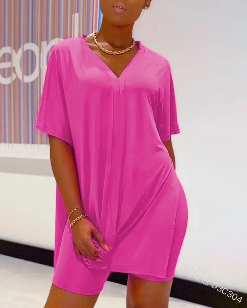 Casual Loose Summer Two Piece Set Women Outfits Oversized Tshirt 2 Piece Biker Shorts Set Fashion Matching Set Ladies Tracksuit