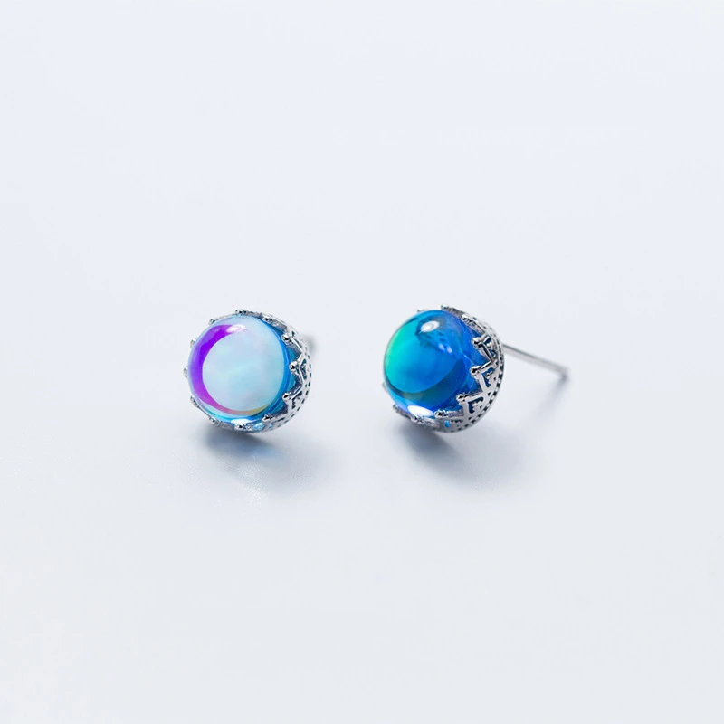 

925 Sterling Silver Blue Aurora Crystal Stud Earrings Lovely Charm Jewelry for Women