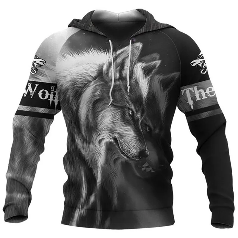

Худи мужское с 3D-принтом волка и медведя, с длинным рукавом