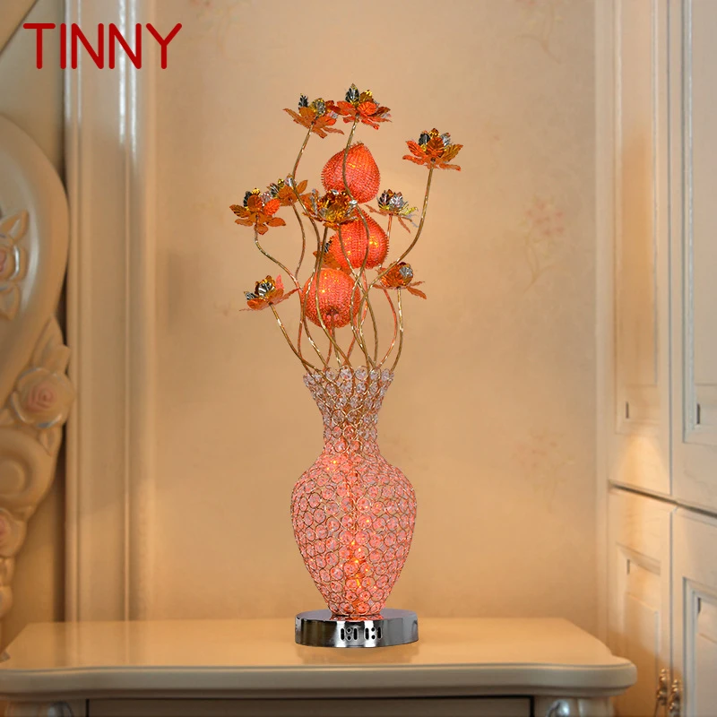 

TINNY Modern Red Flowers Table Lamp Fashionable Art Iiving Room Bedroom Wedding LED Aluminum Wire Desk Light