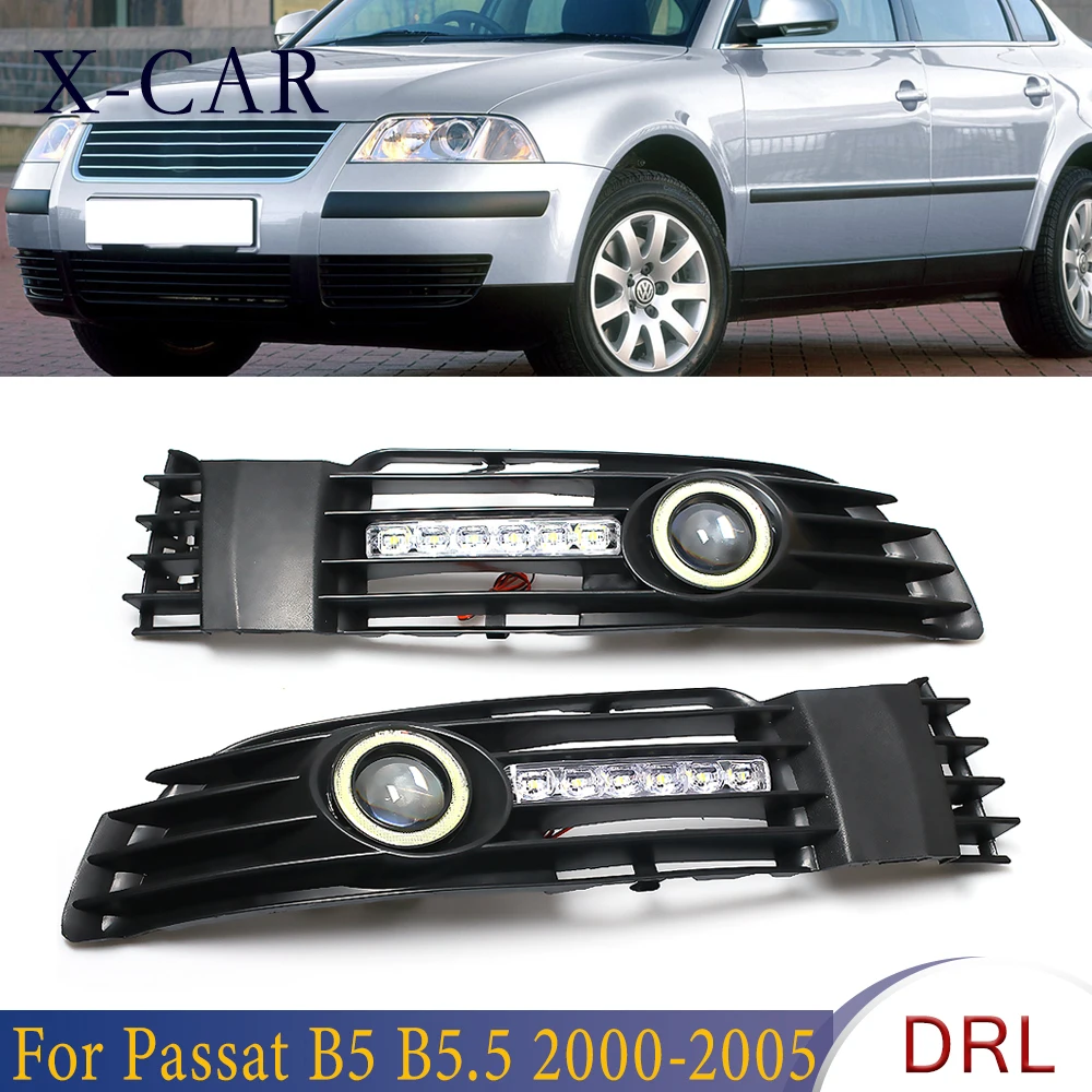 X-CAR 1 Pair Angel Eye Daytime Running Light Car Front Fog Lights Grille With LED Light Lamp For VW Passat B5 B5.5 2000-2005
