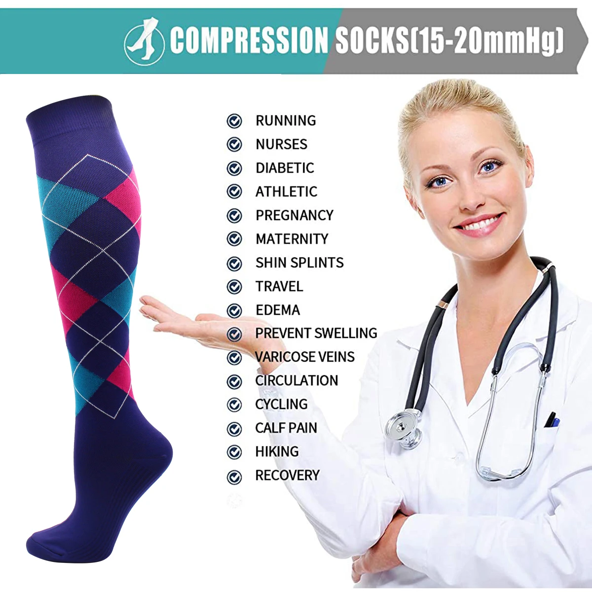 Dropshipping 5Pairs New Compression Socks Fit For Varicose Veins Socks Men Women Outdoor Sports Best Graduated Compression Socks