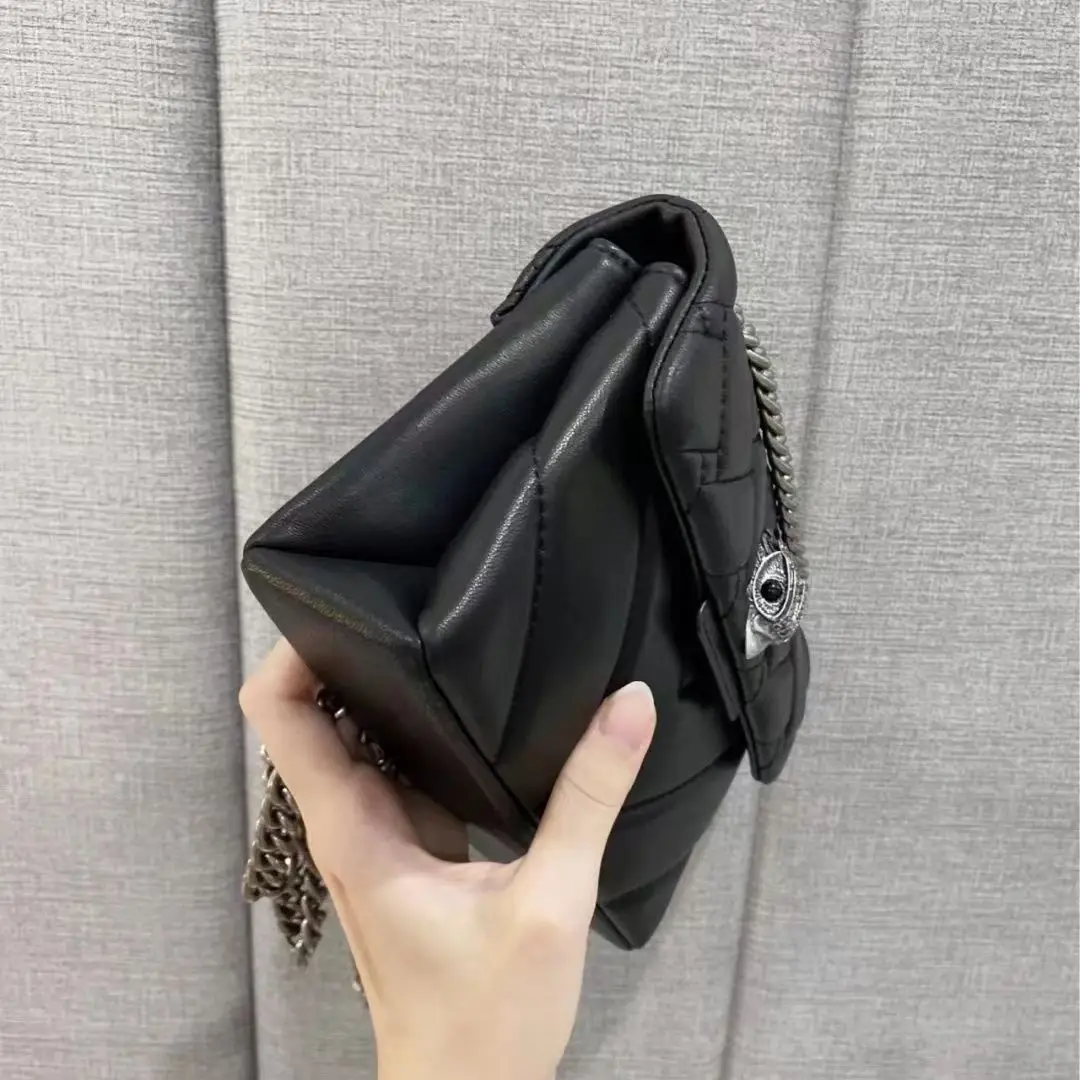 Kurt G London Luxury Design Genuine Leather Chain Bag One-shoulder Crossbody Solid Color With Rhombus Pattern Messenger Handbag