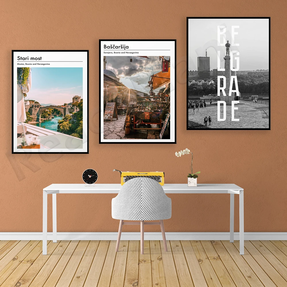 Фото Sarajevo, Bosnia, Belgrade Serbia, Mostar Bosnia, настенная художественная печать, украшение для путешествий, постер, печать на холсте №3