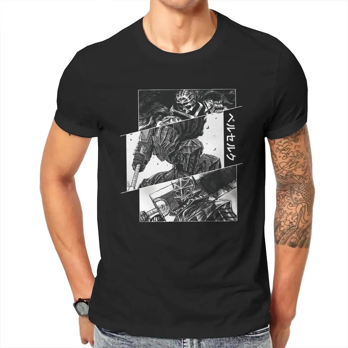 

Men's T-Shirt Berserk Armor Funny Cotton Tee Shirt Short Sleeve Black Swordsman T Shirts Crewneck Clothes Unique