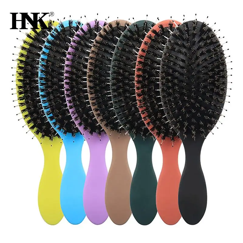 

Щетка для волос с натуральной щетиной кабана, массажная Расческа с пластиковой ручкой, расческа для волос, инструмент для укладки, Антистатическая щетка для головы