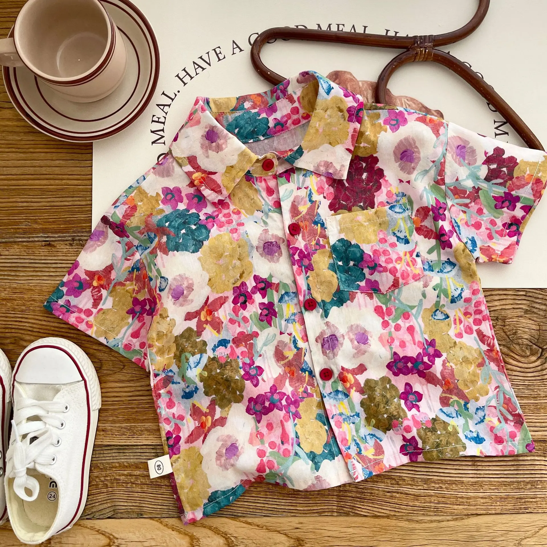 

1-6Years Boys Shirts 2023 Summer Fashion Kids Oil Painting Flower Blouses Toddler Boys Casual Short Sleeve Beach Shirts Tops