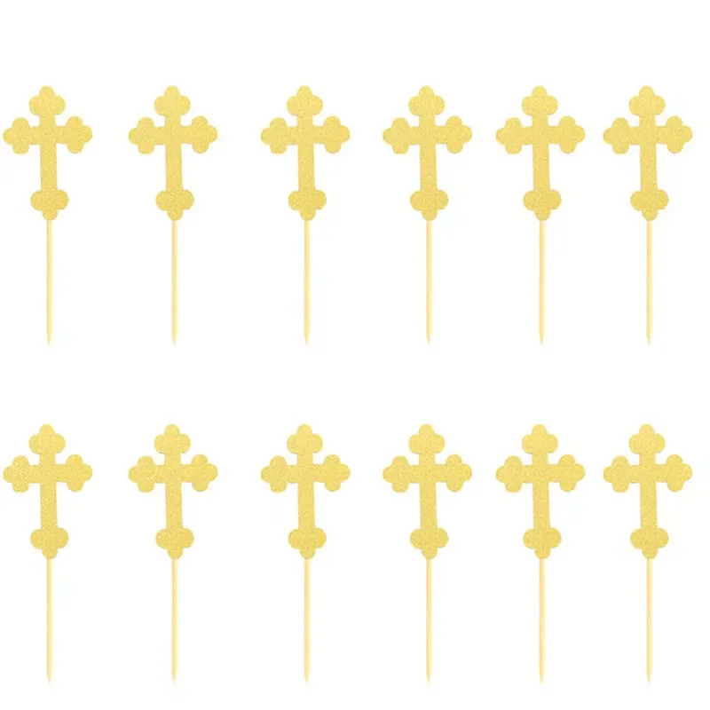 

NEW2023 24Pcs/bag Cross Angel God Bless Cake Topper First Communion Baby Shower Christian Party Decoration Supplies Easter Cake