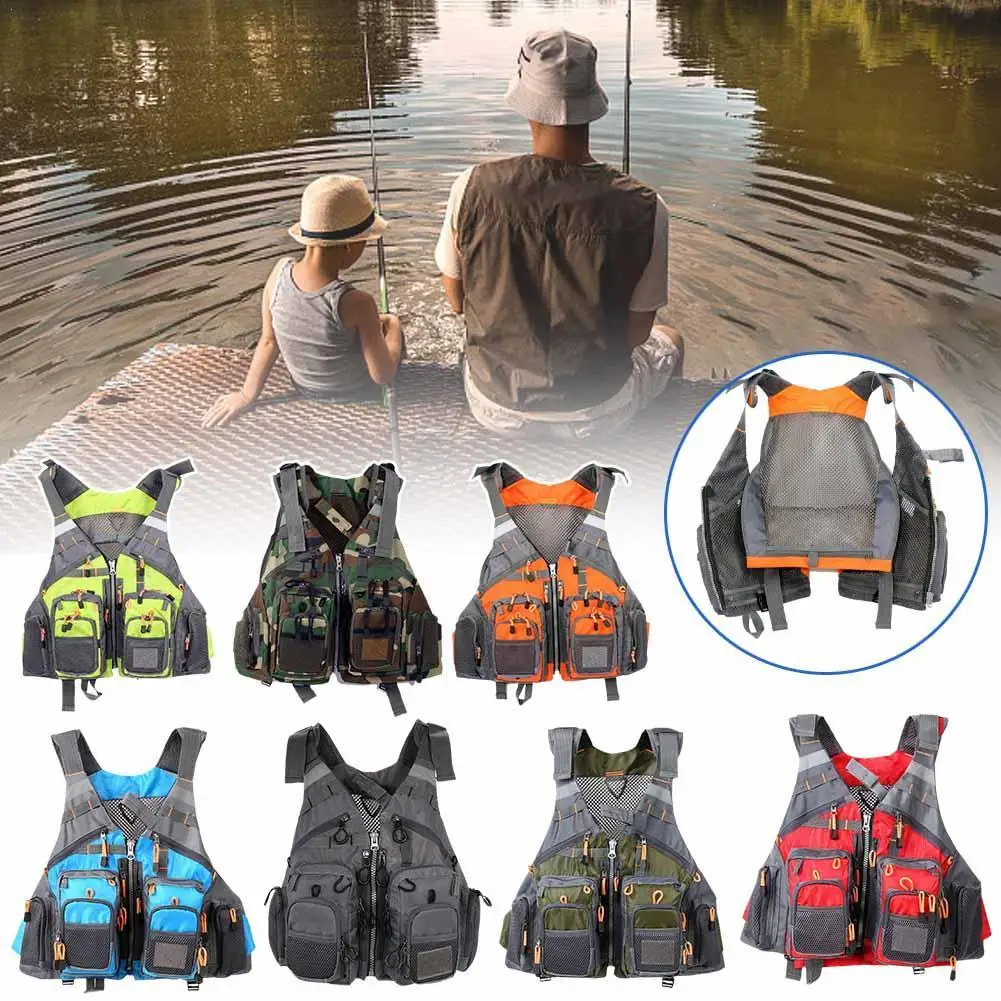 

Сетчатый жилет для рыбалки с несколькими карманами, водонепроницаемый ранец для ловли нахлыстом, дышащий, съемная нагрудная сумка, 1 шт.