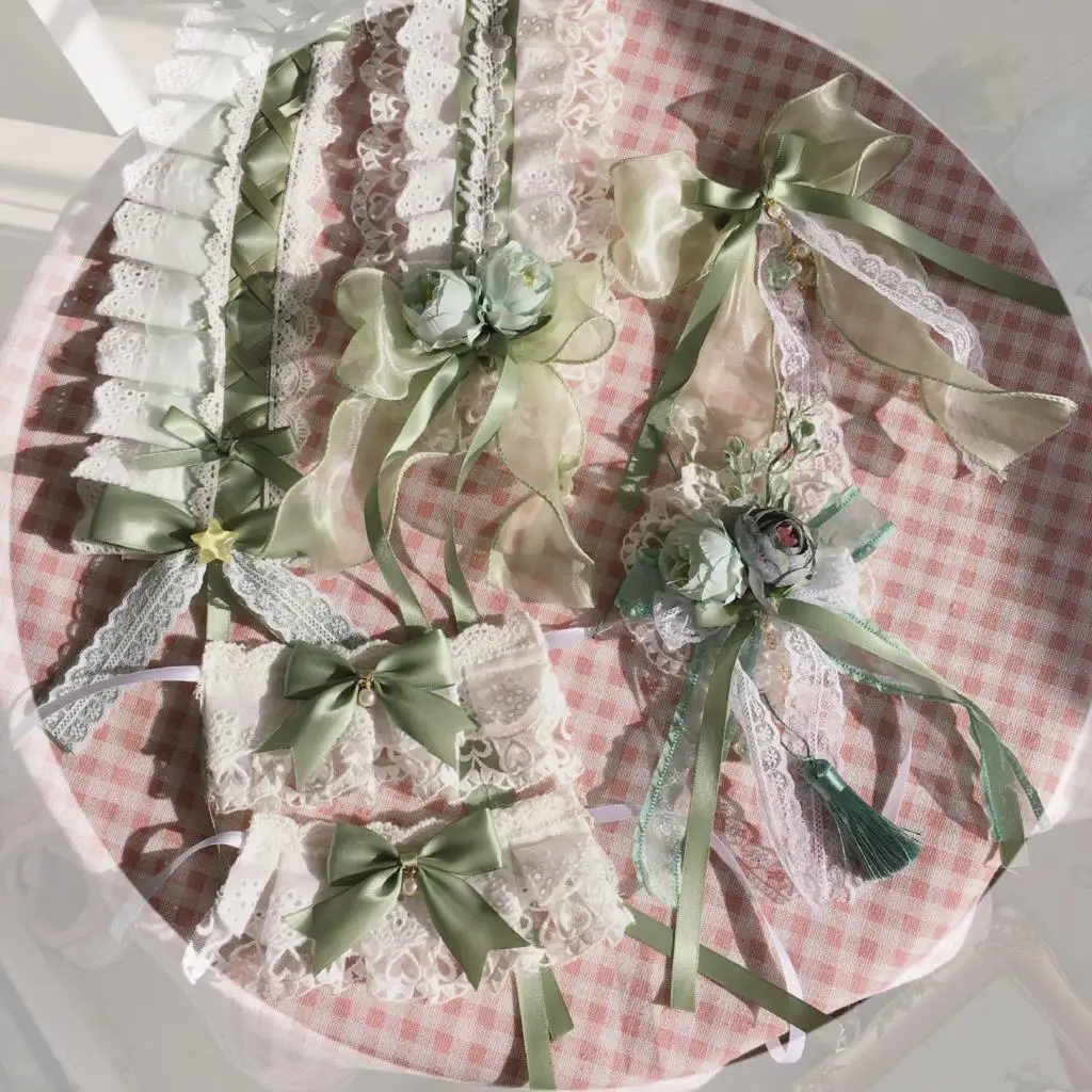 

Оригинальная домашняя лента для волос в стиле "Лолита" зеленого цвета маття, пасторальные заколки