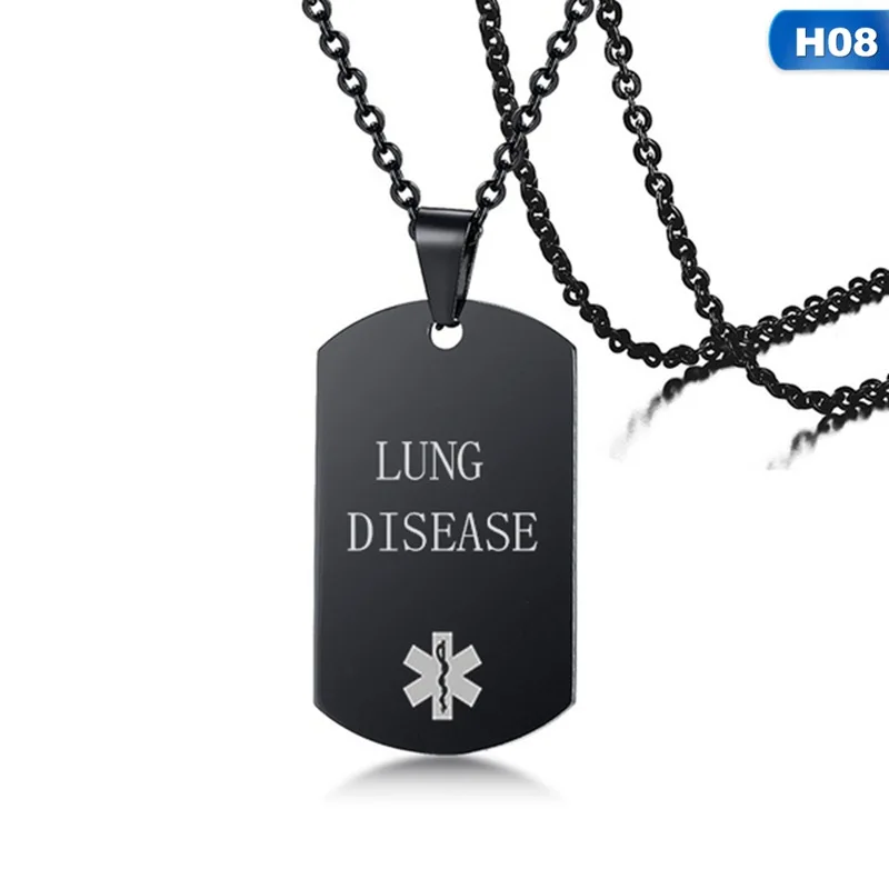 

Trendy Black Dog Tag Pendant Medical Alert ID Necklace for Men Woman Stainless Steel Emergency SOS Diabetic Jewelry 24Inch