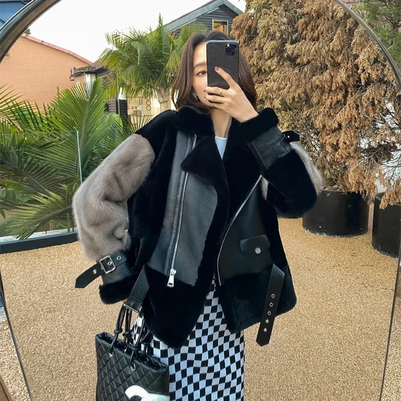 OFTUBY 2022 осенне-зимняя женская двусторонняя меховая куртка из натурального меха