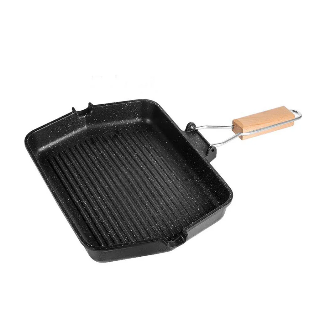 

Pan Griddle Square Iron Cast Grill Outdoor Kitchen Camping Stove Bbq Steak Cooker Omelette Egg Cooking Frying Handle Folding