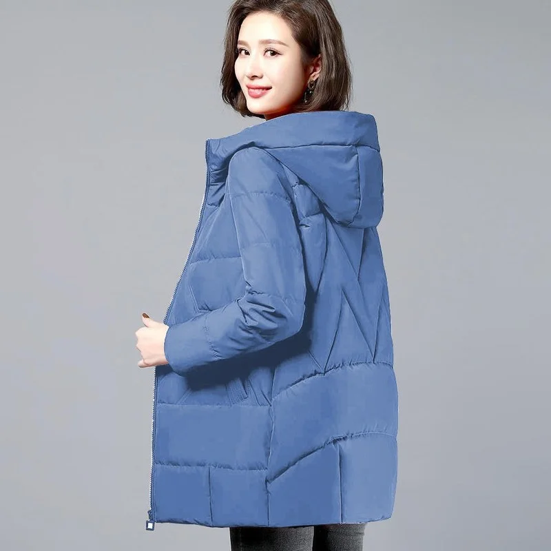Women's Winter Coat Hooded Mid-length Padded Jacket Warmth Jacket Korean Fashion Free Shipping Wholesale Plus Size Loose New Za