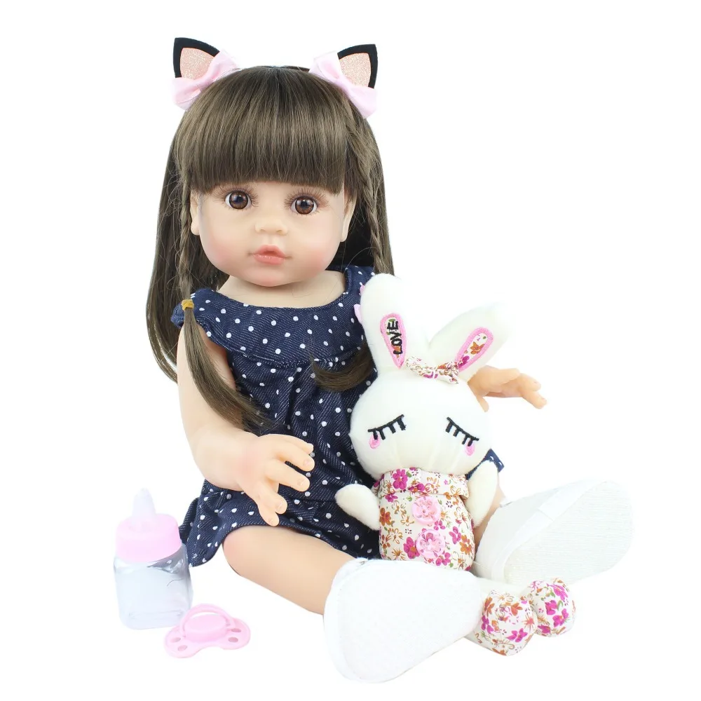 

18 inch High Quality Reborn Toddler Princess Silicone vinyl adorable Lifelike Baby Bonecas girl bebe doll reborn menina