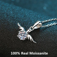 real moissanite necklace 925 sterling silver 0 5 ct round cut diamond angel wings pendant necklace for women girls promise gift