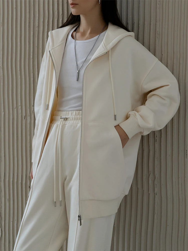 

Women Tracksuit 2 Piece Set Streetwear Blue Long Sleeve Coat Hooded Straight High Waist Wide Leg Pants Sports Suits for Women
