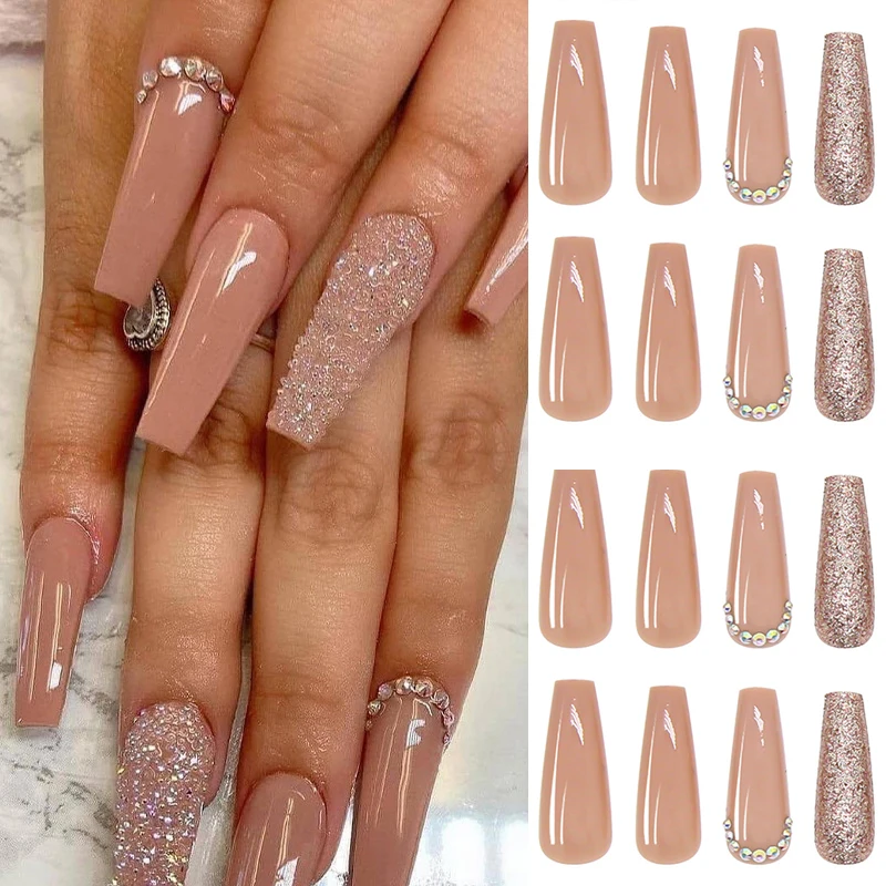 

24 шт. рождественские накладные ногти, Длинные накладные ногти для ногтевого дизайна, Длинные накладные ногти с полным покрытием, накладные ...