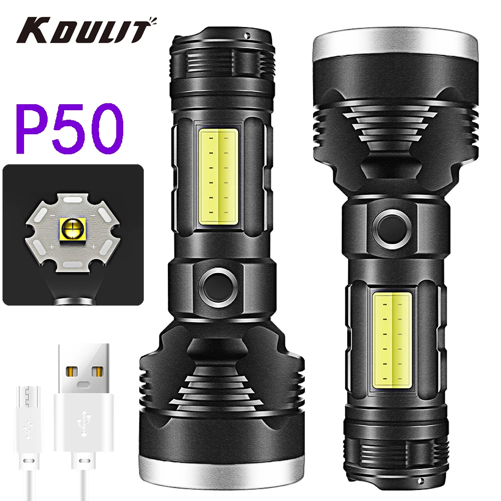 

KDULIT Ultrabright LED Flashlight 1200 MA Built-in 18650 Battery High-power USB Rechargeable Flashlights Outdoor Torch Light