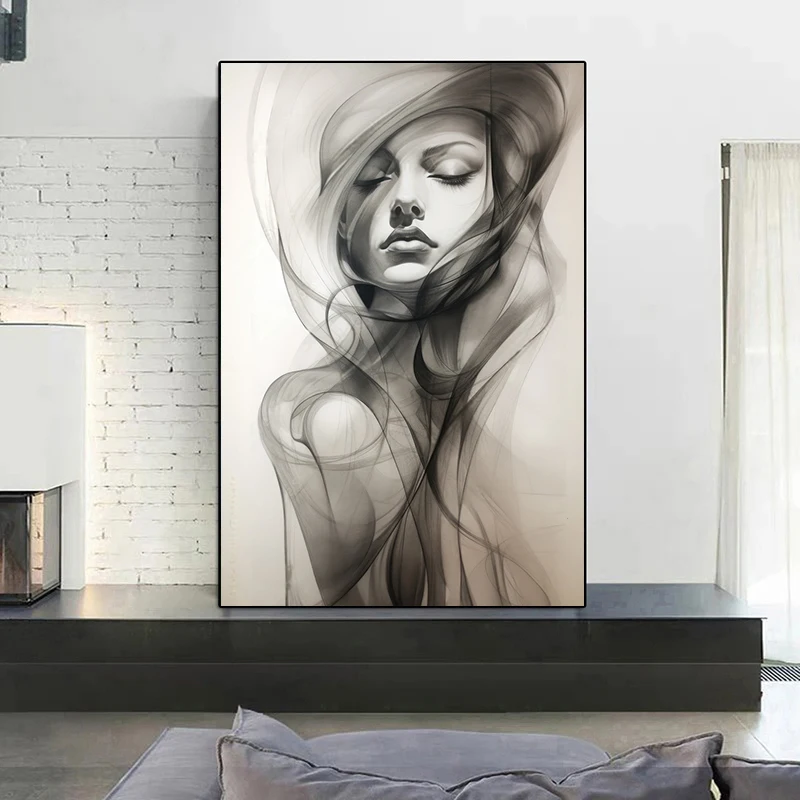 Современная Абстрактная холщовая картина с изображением женщины из смога