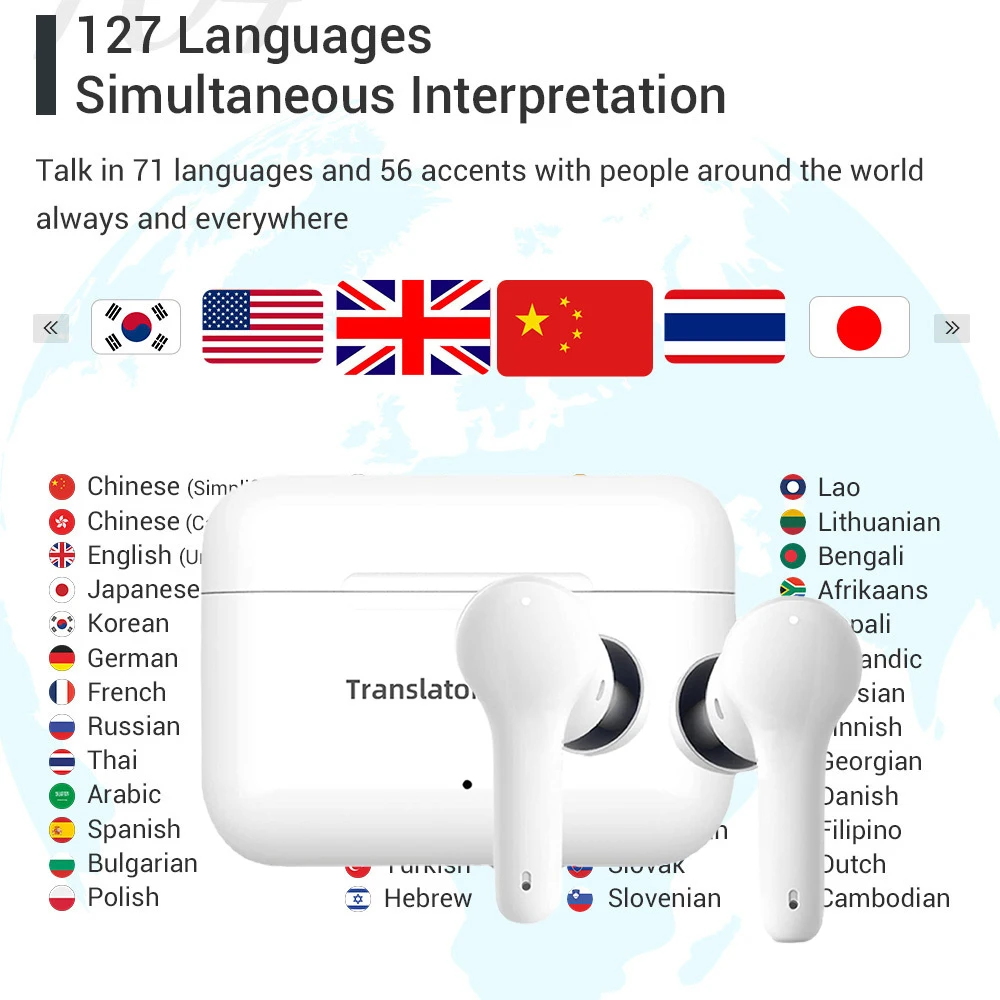 

Portable M6 127 Languages Translation Headphones Instant Translate Smart Voice Translator Wireless Bluetooth Translator Earphone
