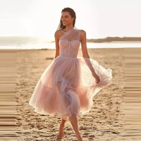 dusty pink sexy one shoulder prom dresses tea length a line elegant lady corset formal party gowns