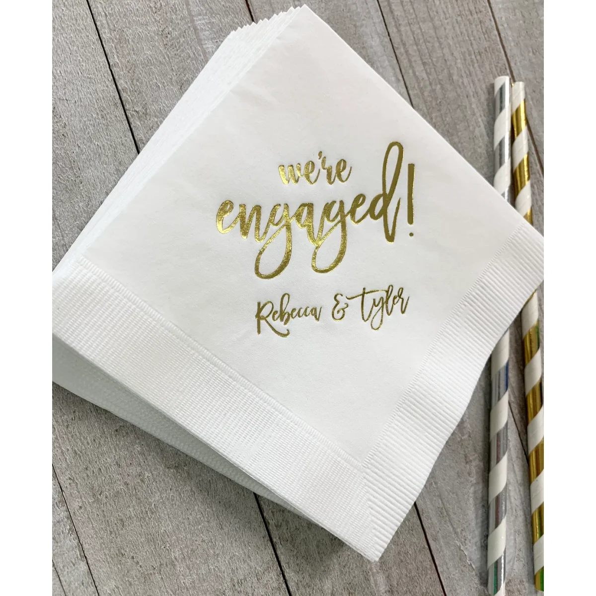 50pcs Personalized Napkins Beverage Luncheon Dinner Size Available Wedding Custom Monogram Engagement Party We're Engage