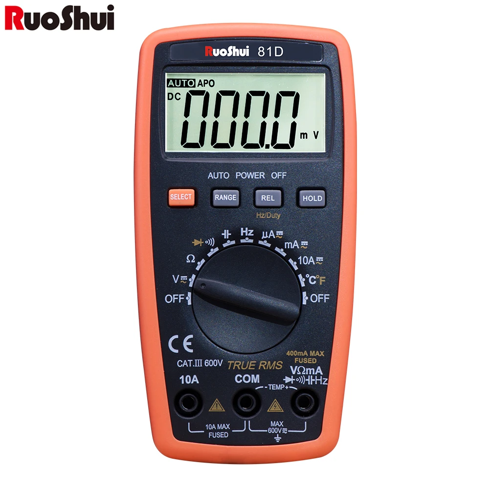 

RuoShui 81D Mini Digital Multimeter 3999 Counts True RMS Temperature Capacitance Frequency Diode Tester Auto Range Multimetro