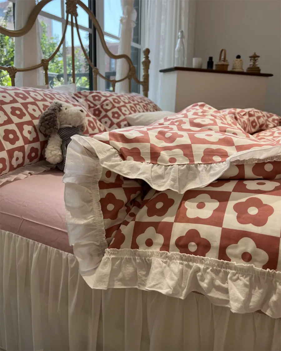

Fashion pastoral plaid flower bedding set girl,twin full queen king modern cotton home textile bedspread pillow case quilt cover