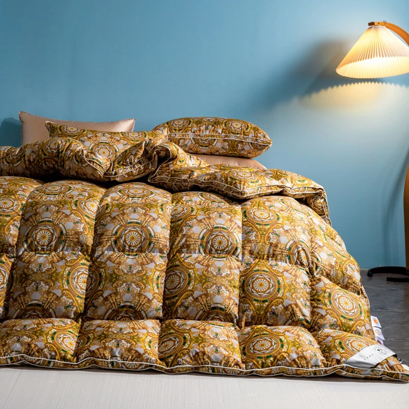 

2022 Роскошное Одеяло из гусиного пуха с принтом круг 600TC, зимнее бесшумное одеяло, Королевский размер