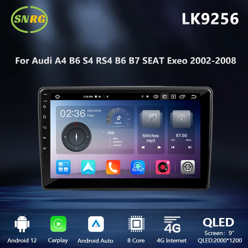 

Автомагнитола SNRG, мультимедийный плеер на Android 2K, с 9 дюймовым экраном, Bluetooth, для Audi A4, S4, RS4, B9, B7, SEAT EXEO