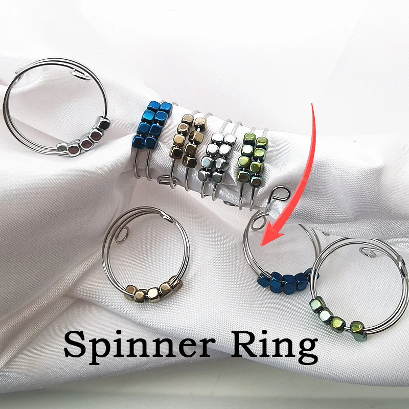 

Stainless Steel Hematite Fidget Spinner Rings For Women Men Anti Stress Anxiety Ring Rotate Healing Finger Ring Jewelry Anillos