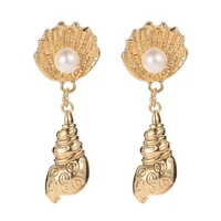retro bohemia shell conch pearl stud earrings ocean gold plated stud earrings fashion summer beach jewelry for girls woman