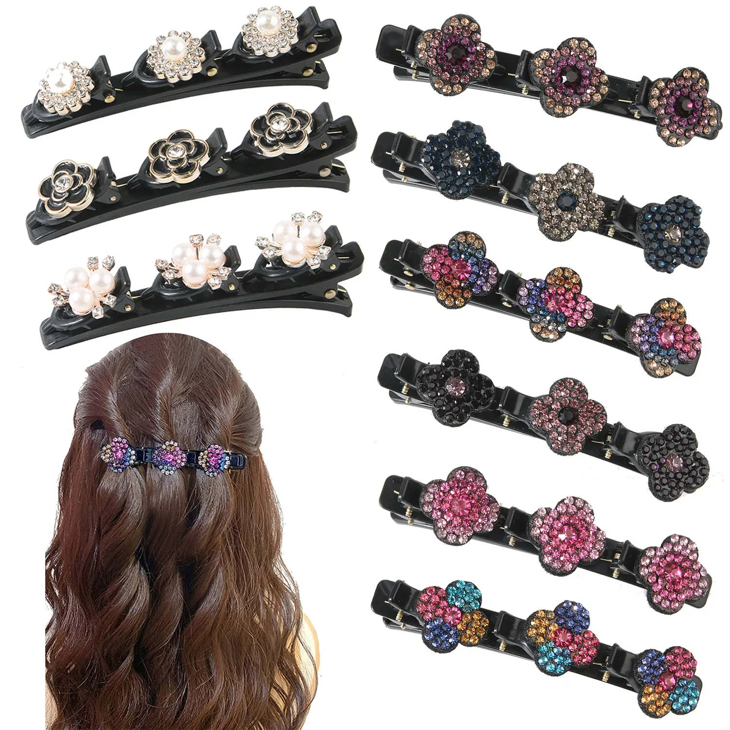 

Crystal Braided Hair Clips Glitter Shiny Bangs Duckbill Hairpins with 3 Small Clips Rhinestones Bangs Clip Barrettes for Girls