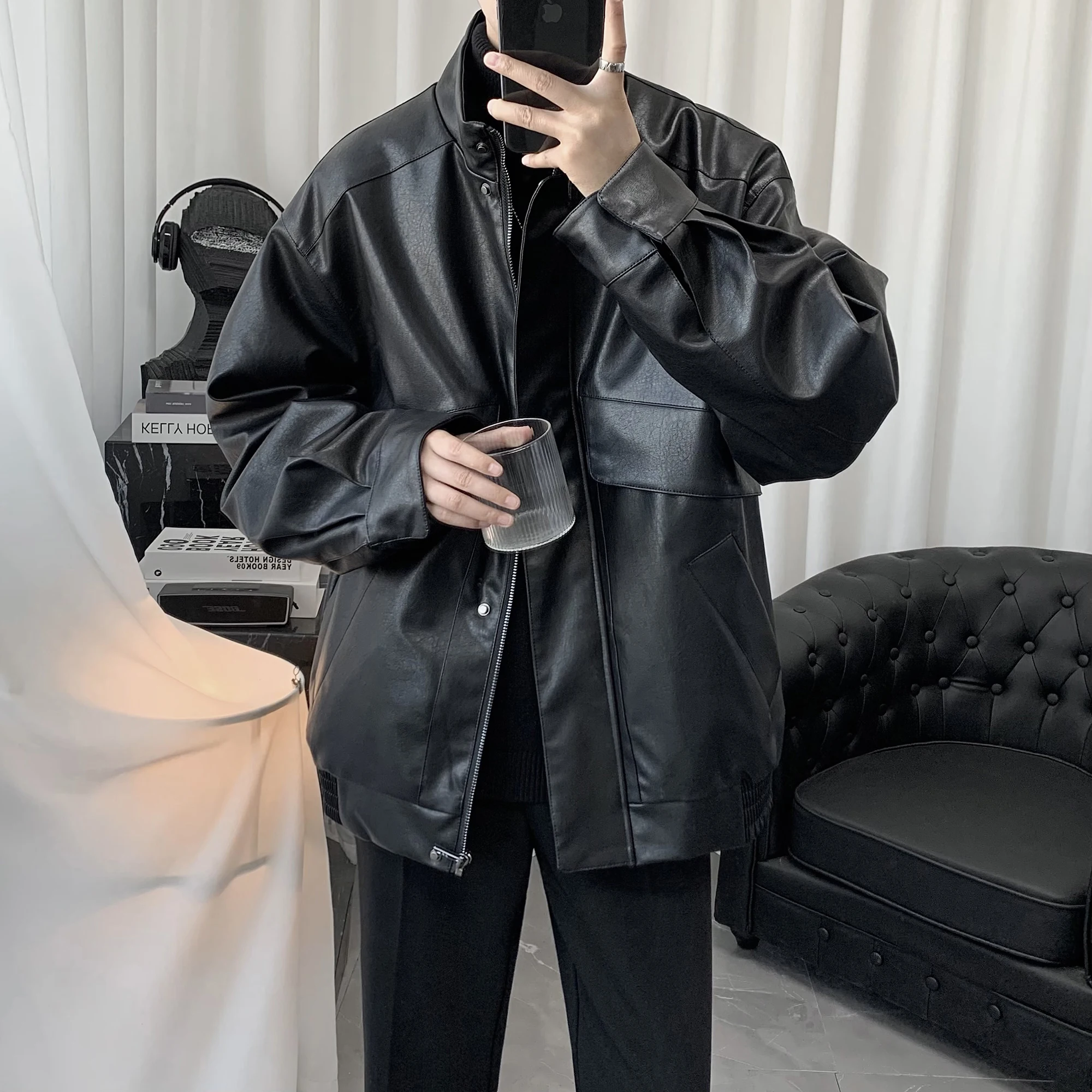 Высококачественная искусственная кожа Pu Shuai Sle кожаное пальто верхняя одежда